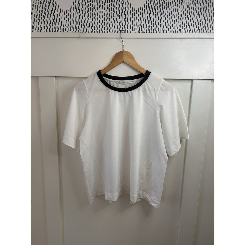 Lis Lareida Women's White Black Contrast Trim Cotton Jersey T-Shirt Crew Neck S